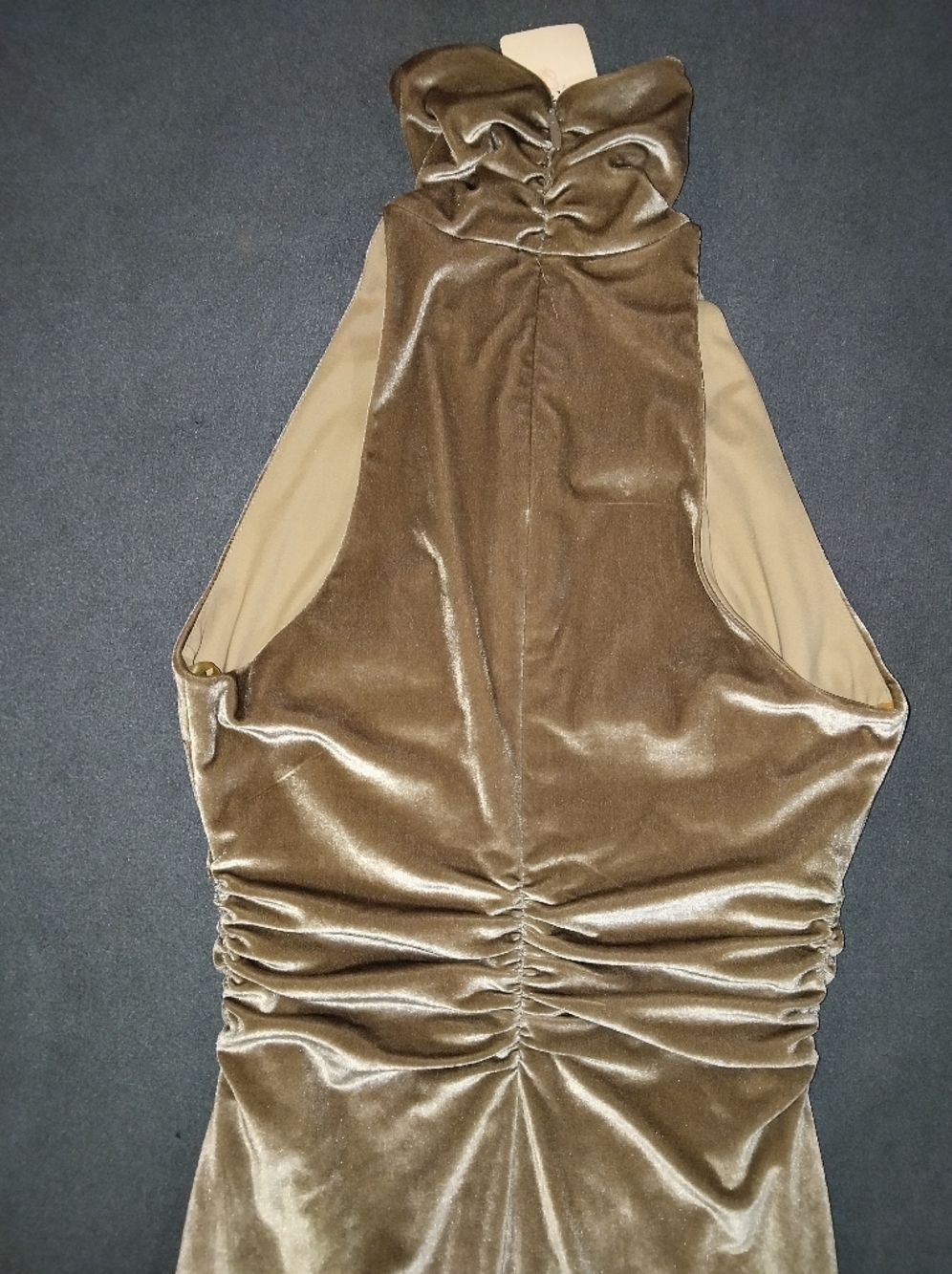 House of CB Olive Gold Velvet Halter Midi Dress - Picture 4 of 6